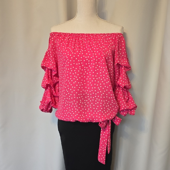 CeCe Pink Ruffle Sleeve Blouse - Picture 1 of 5